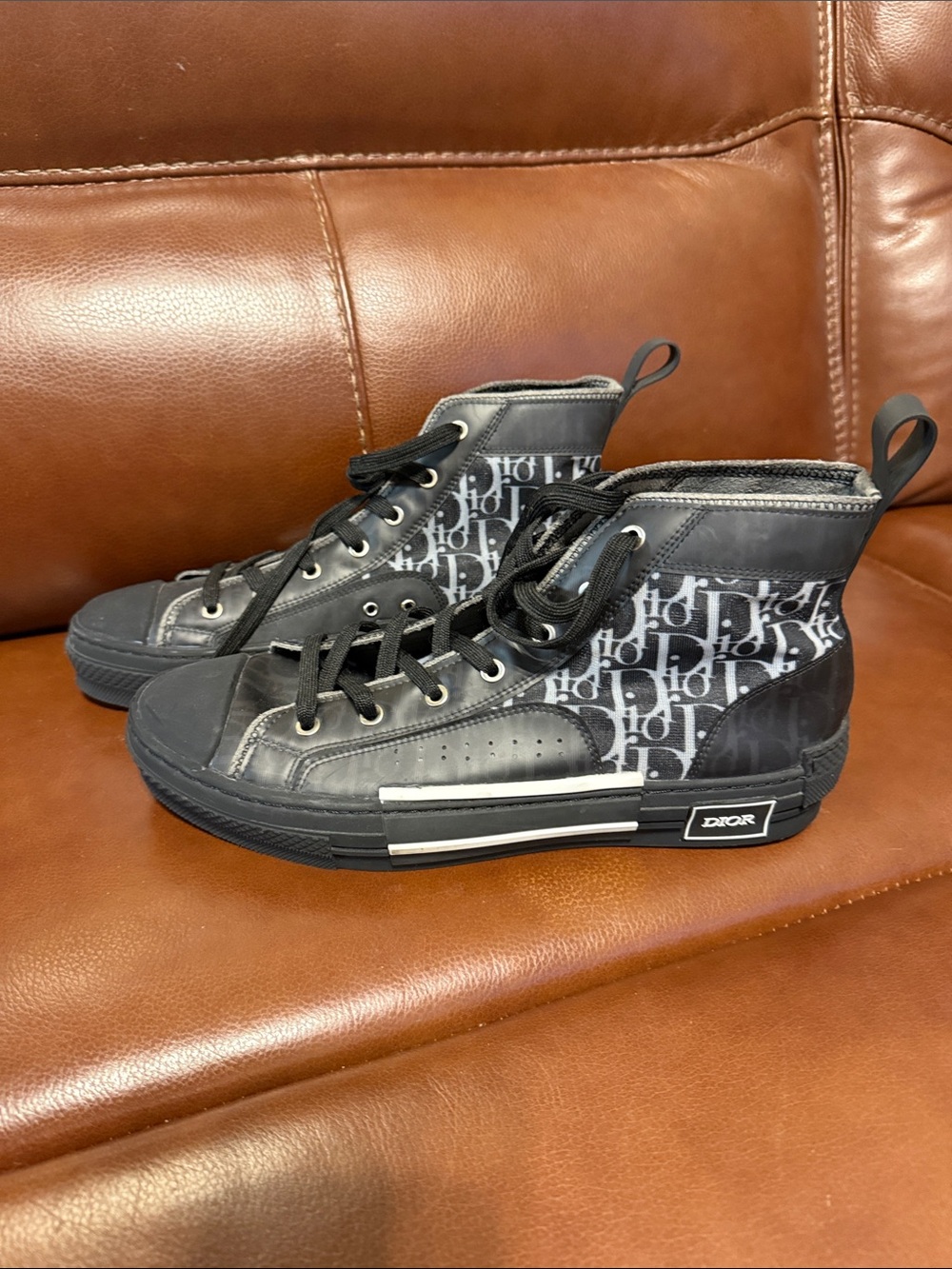 Dior Men’s Black and White High-Top Logo Sneakers